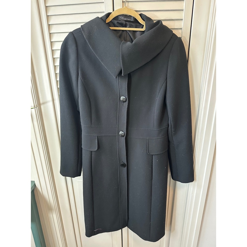 C'est Atelier Womens Black Oversized Shawl Collar Empire Waist Button Coat Sz 6